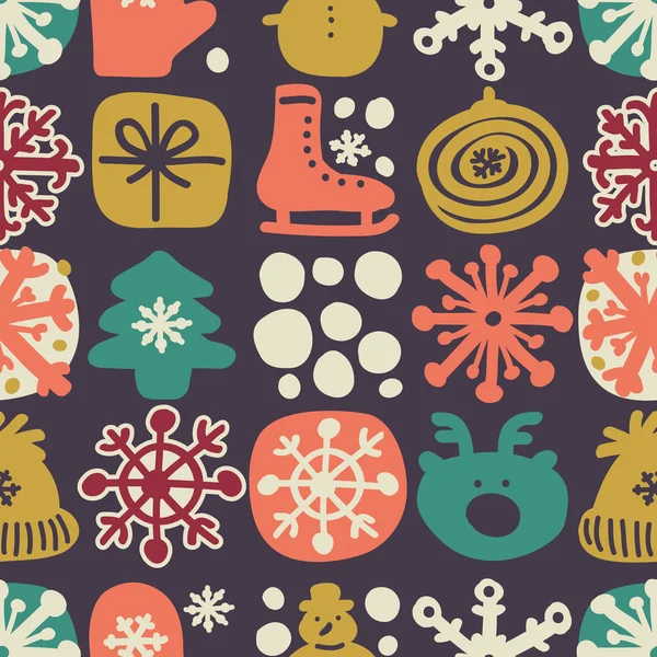 Christmas abstract vector seamless pattern. Winter color texture. Festive snowflakes background. Doodle illustration. — Διανυσματικό Αρχείο