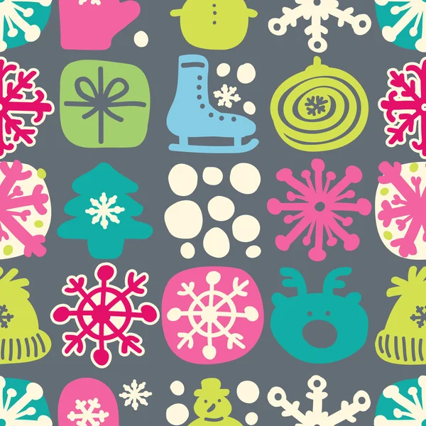 Christmas abstract vector naadloze patroon. Winter kleuren patroon. Feestelijke sneeuwvlokken achtergrond. Doodle illustratie. — Stockvector