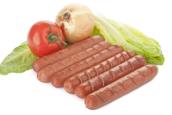 Cooked hotdogs with vegetables — Stock Photo, Image