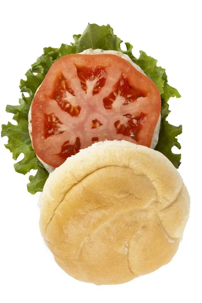 Hamburger avec salade de poulet et tomate — Photo