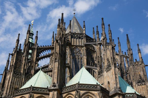 Upward view of the St. Vitus Cathedral, Prague Castle