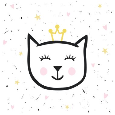 Boyalı şirin vektör kedi. Yaratıcı arka plan için Dizayn postkartlar