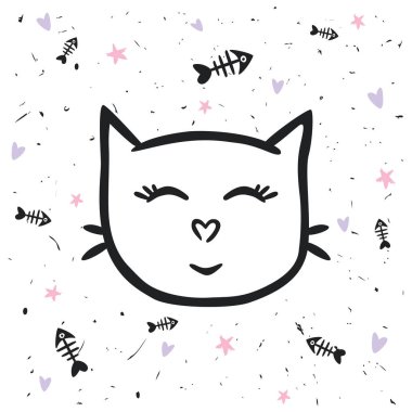 Boyalı şirin vektör kedi. Yaratıcı arka plan için Dizayn postkartlar