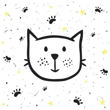 Boyalı şirin vektör kedi. Yaratıcı arka plan için Dizayn postkartlar