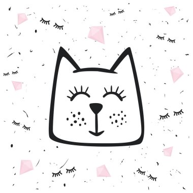 Boyalı şirin vektör kedi. Yaratıcı arka plan için Dizayn postkartlar