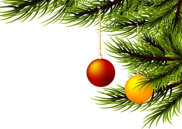 Réaliste Joyeux Noël boule branche pin — Image vectorielle