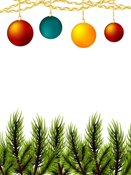 Réaliste Joyeux Noël boule branche pin — Image vectorielle