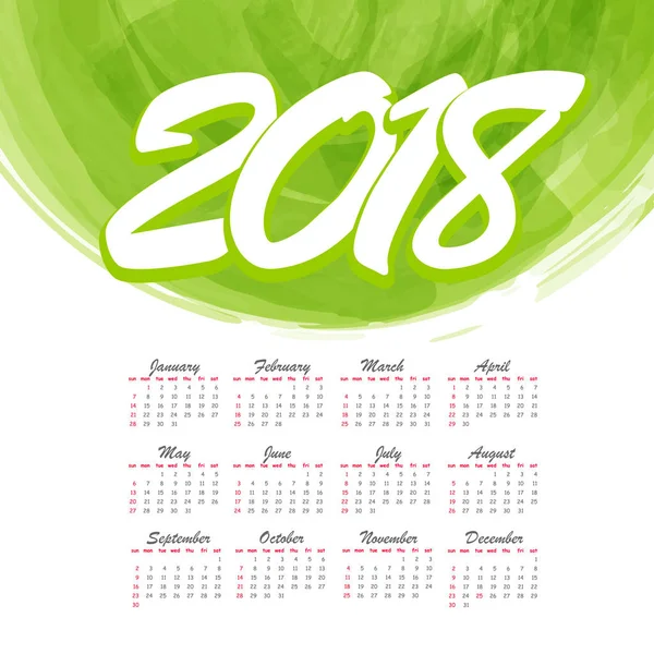 2018 calendário mensal abstrato aquarela —  Vetores de Stock