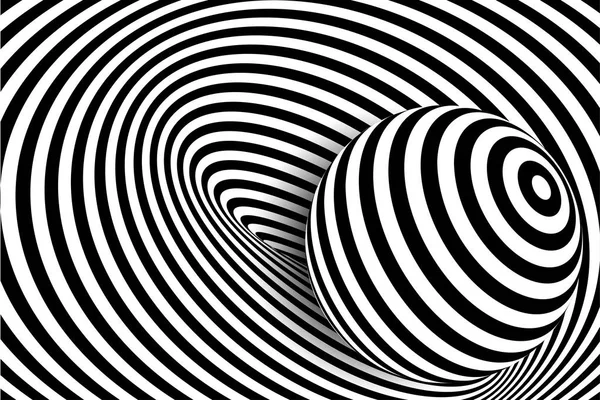 Černá bílá 3d line zkreslení míč iluze — Stockový vektor