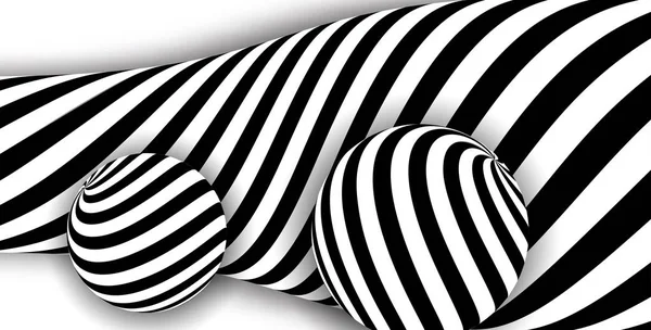 Schwarz weiß 3D-Linie Verzerrung Ball Illusion — Stockvektor