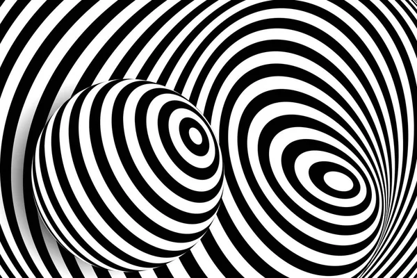Schwarz weiß 3D-Linie Verzerrung Ball Illusion — Stockvektor