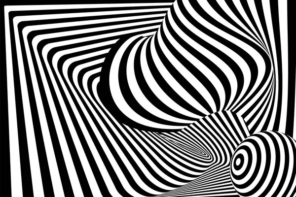 Černá bílá 3d line zkreslení míč iluze — Stockový vektor
