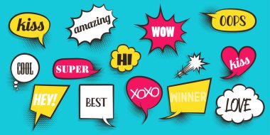 Comic text speeech bubble pop art clipart