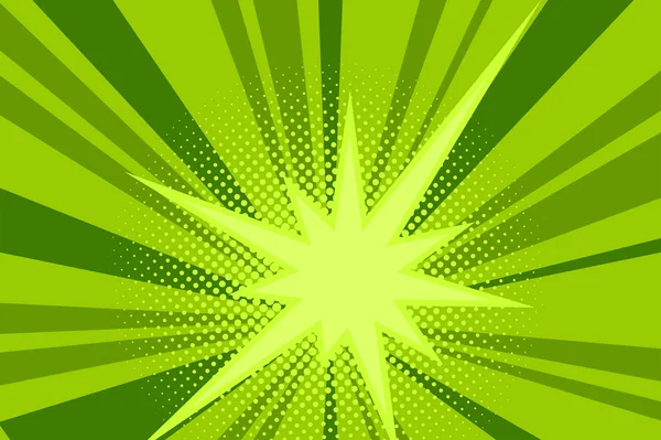 Comic green sunbeam fundo retro pop arte estilo cartoon — Vetor de Stock