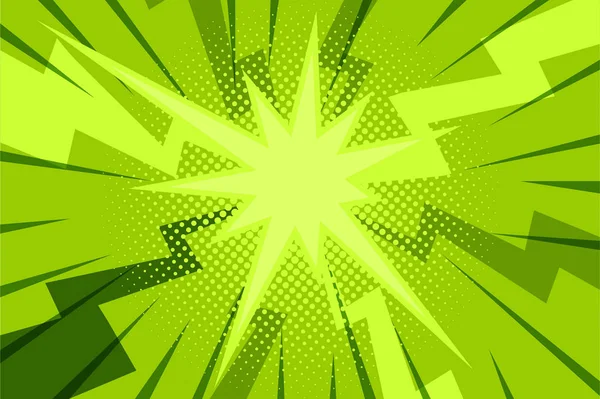 Comic green sunbeam fundo retro pop arte estilo cartoon — Vetor de Stock