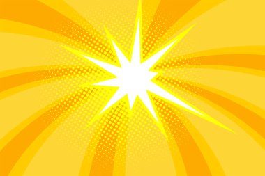 Çizgi roman sarı güneş ışığı arka plan retro pop sanat tarzı çizgi film