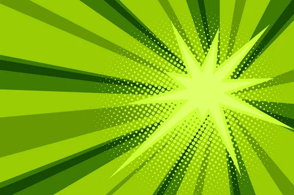 Comic grön solstråle bakgrund retro pop konst stil tecknad — Stock vektor