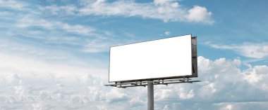 Beyaz oda kendi metninizi eklemek için boş billboard. Arka plan beyaz bulut ve açık reklam, Banner kırpma yoluyla için mavi gökyüzü ile