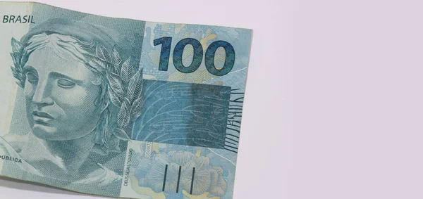Brasilianska Pengar Närbild Med Makro Räkningar Som Kallas Real Ekonomin — Stockfoto