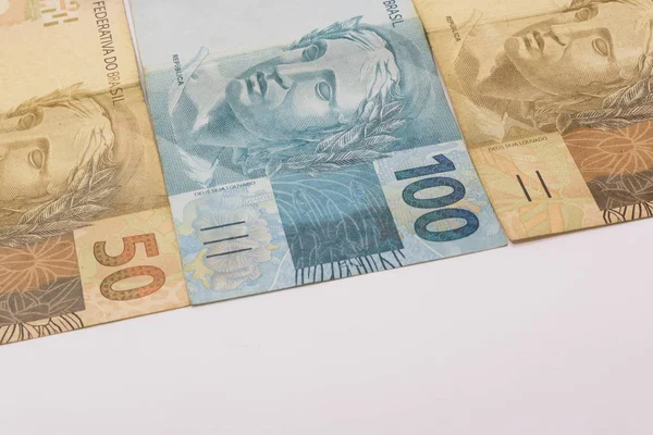 Brasilianska Pengar Med Tomt Utrymme Räkningar Kallas Verkliga Olika — Stockfoto