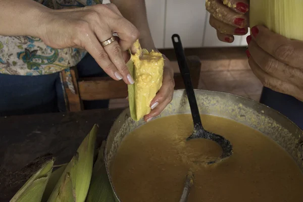 Brazilian House Made Sweet Corn Dessert Called Pamonha Festa Junina — Stock Photo, Image