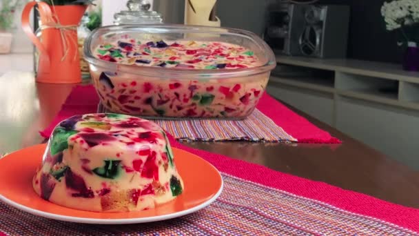 Gelatin Färger Söt Mycket Känd Brasilien Brasiliansk Godis Träbordet Kök — Stockvideo