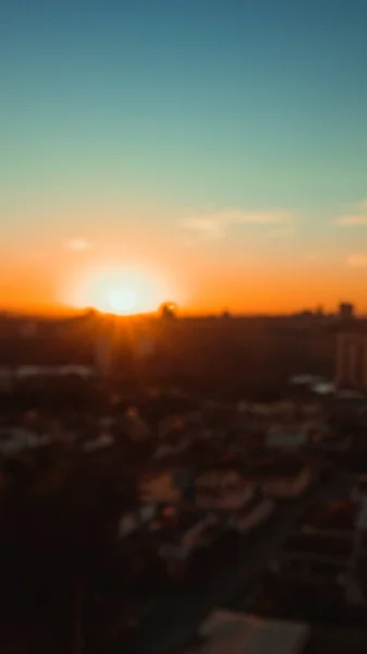 Pôr Sol Bokeh Borrão Cidade Fundo — Fotografia de Stock