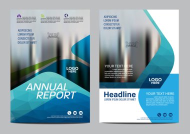 Mavi broşür düzeni tasarım şablonu. Yıllık rapor el ilanı broşür kapak sunu Modern arka plan. A4 boyutunda illüstrasyon vektör