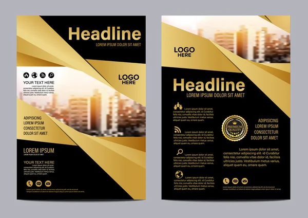 Ontwerpsjabloon voor de gouden Brochure lay-out. Jaarlijkse verslag Flyer brochure cover moderne presentatie achtergrond. illustratie vector in A4-formaat — Stockvector