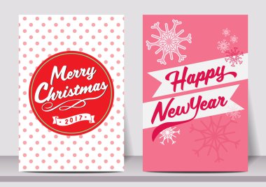 Neşeli Noel mutlu yeni yıl tipografi flyer şablonu yazı ile. tebrik kartı, Poster, kartı, etiket, banner tasarım kümesi. Vektör çizim Eps10
