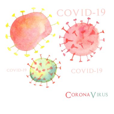 Beyaz arkaplanda izole edilmiş Corona virüsünün soyut suluboya görüntüsü