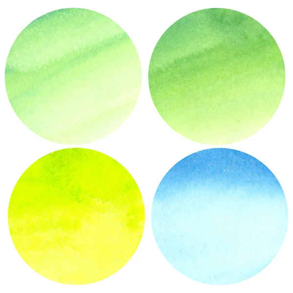 Sada Akvarelů Kruhy Modré Zelené Vápno Barvy Izolované Bílém Pozadí — Stock fotografie