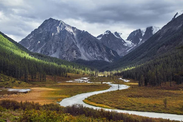 Resa till fots genom fjälldalar. Skönheten av vilda djur. Altai, vägen till Shavlinsky sjöar. Vandra — Stockfoto