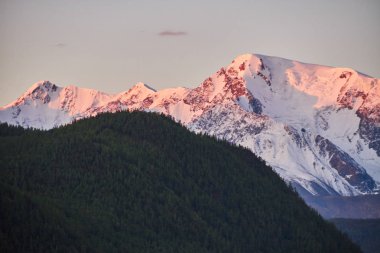 Altay Dağları ile yolculuk için Aktru. Altay Dağları'nın karlı zirveleri hiking. Sert koşulları, güzel doğası ve görkemli panorama hayatta. Turistler için yerlere ulaşmak zor