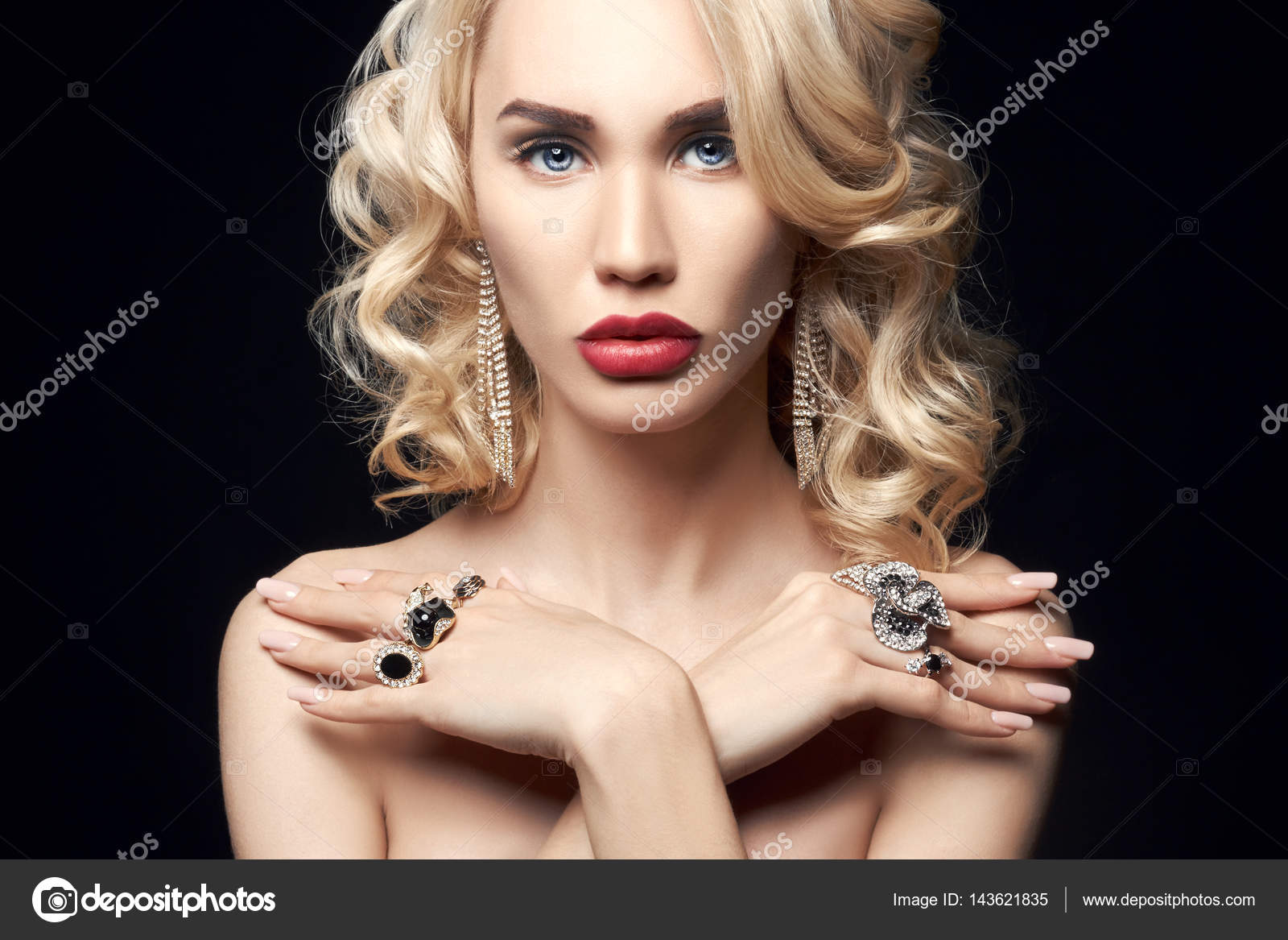 Fashion Beauty Nude Blonde Woman On A Dark Background Girl With