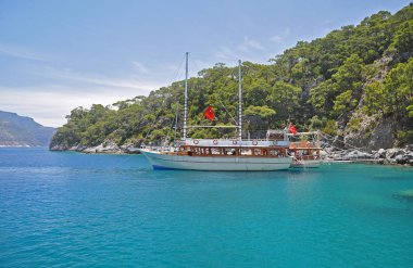 Bir koyda demirlemiş büyük yat