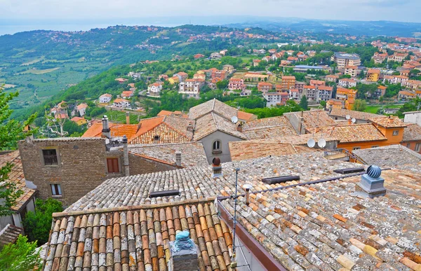 Tiled roofs of houses in a small Italian town