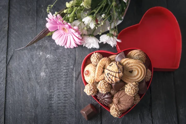 Heart shaped gift box with sweets