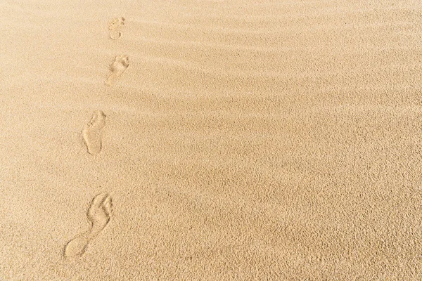 Fußabdrücke auf Sand. Wandern am Strand. Wandern durch die Wüste — Stockfoto