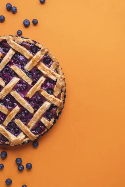 Tarta Arándanos Casera Con Una Corteza Celosía Piso Con Delicioso — Foto de Stock