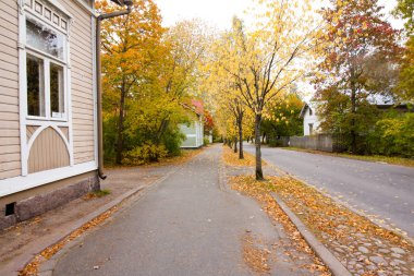Eski müze bölgesi Kouvola, Finlandiya geçit üzerinde sonbahar yaprakları