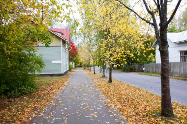 Eski müze bölgesi Kouvola, Finlandiya geçit üzerinde sonbahar yaprakları