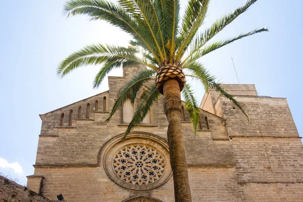 Casco antiguo, iglesia de Sant Jaume en Mallorca. Alcudia, Mallorca, Islas Baleares, España 28.06.2017 . — Foto de Stock