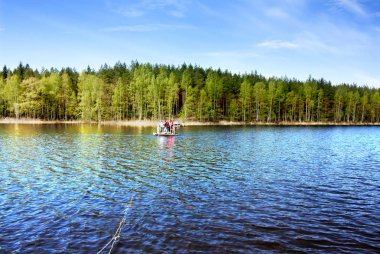 Milli park Repovesi, Finlandiya, Güney Karelya manuel feribot.