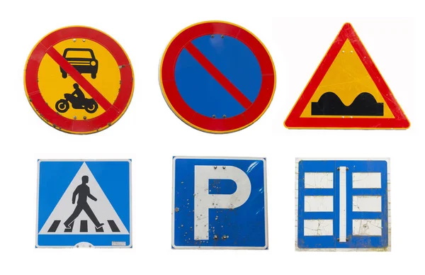Kolaż z ruchu drogowego, znaki na białym tle. — Zdjęcie stockowe