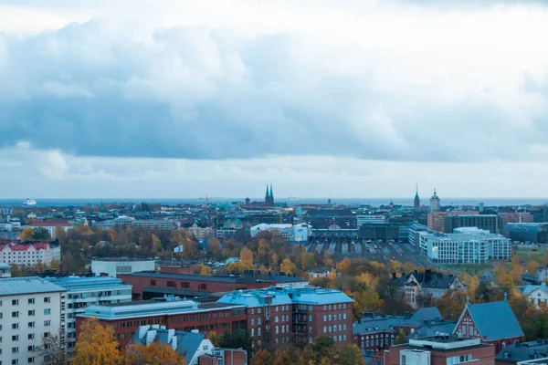 Aerial view of Helsinki Center at autumn cloudy evening. — Stock Photo, Image