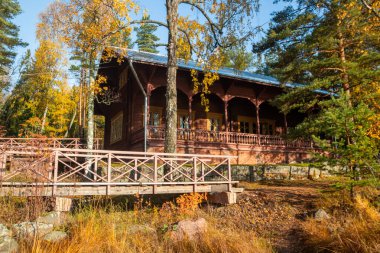 Kotka, Finlandiya - 15 Ekim 2019: İmparator III. Alexander balıkçı kulübesi Langinkoski.