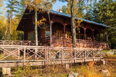 Kotka, Finlandiya - 15 Ekim 2019: İmparator III. Alexander balıkçı kulübesi Langinkoski.