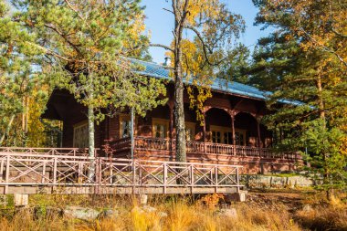 Kotka, Finlandiya - 15 Ekim 2019: İmparator III. Alexander balıkçı kulübesi Langinkoski.