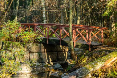 İmparator III. Alexander 'ın tahta köprüsü Langinkoski, Kotka, Finlandiya.